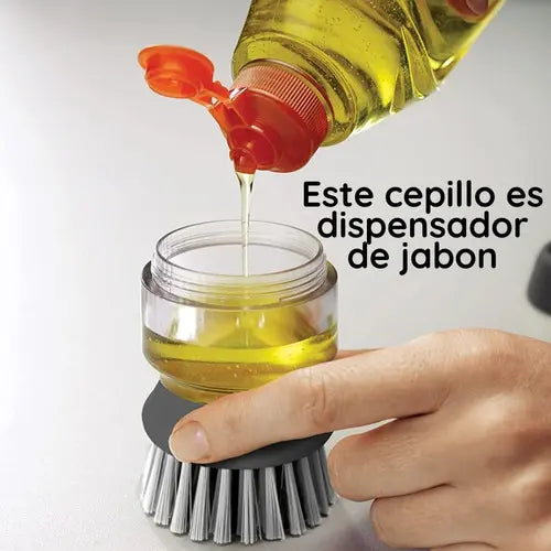DISPENSADOR DE JABÓN Y CEPILLO PARA TRASTES!