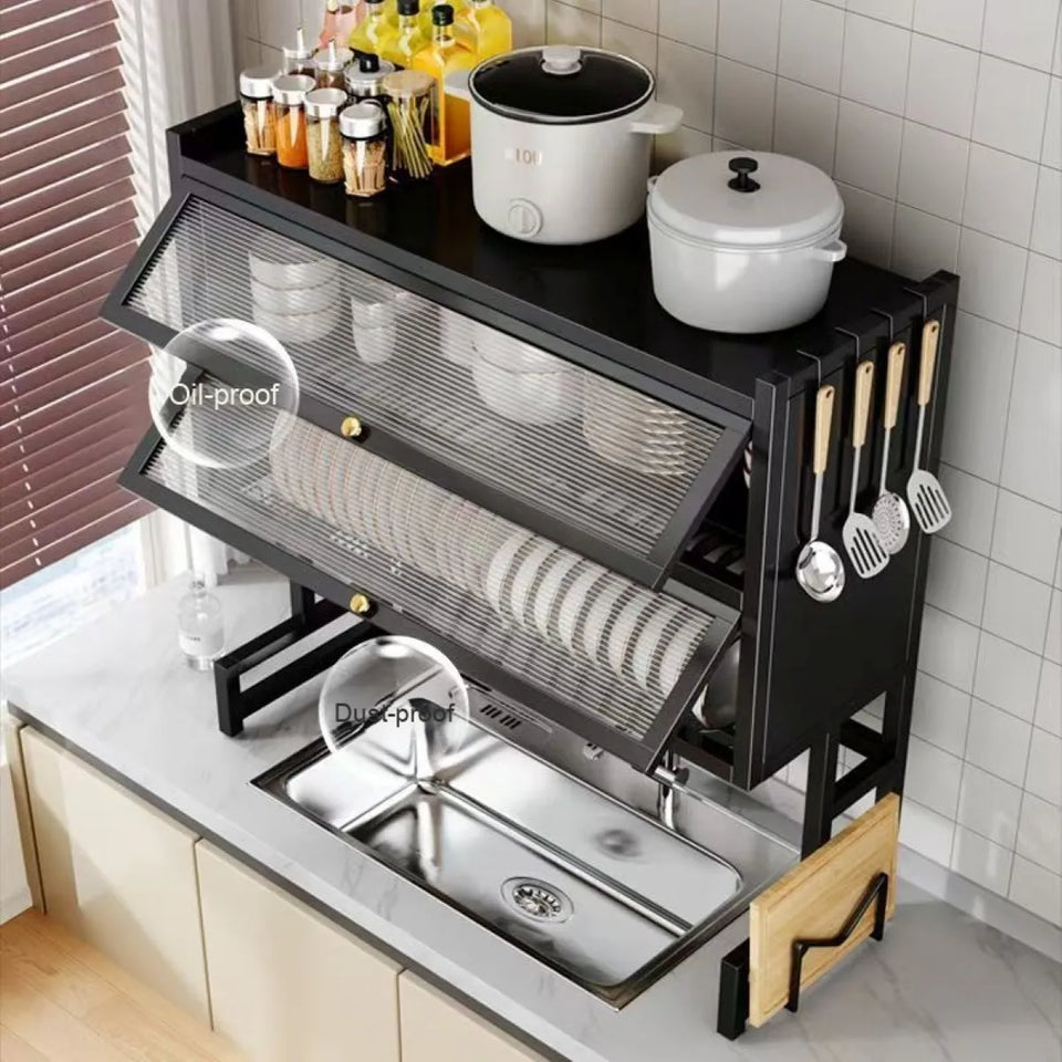 ORGANIZADOR Y ESCURRIDOR DE PLATOS DE 3 NIVELES CON DOBLE TAPA DE 85 CM